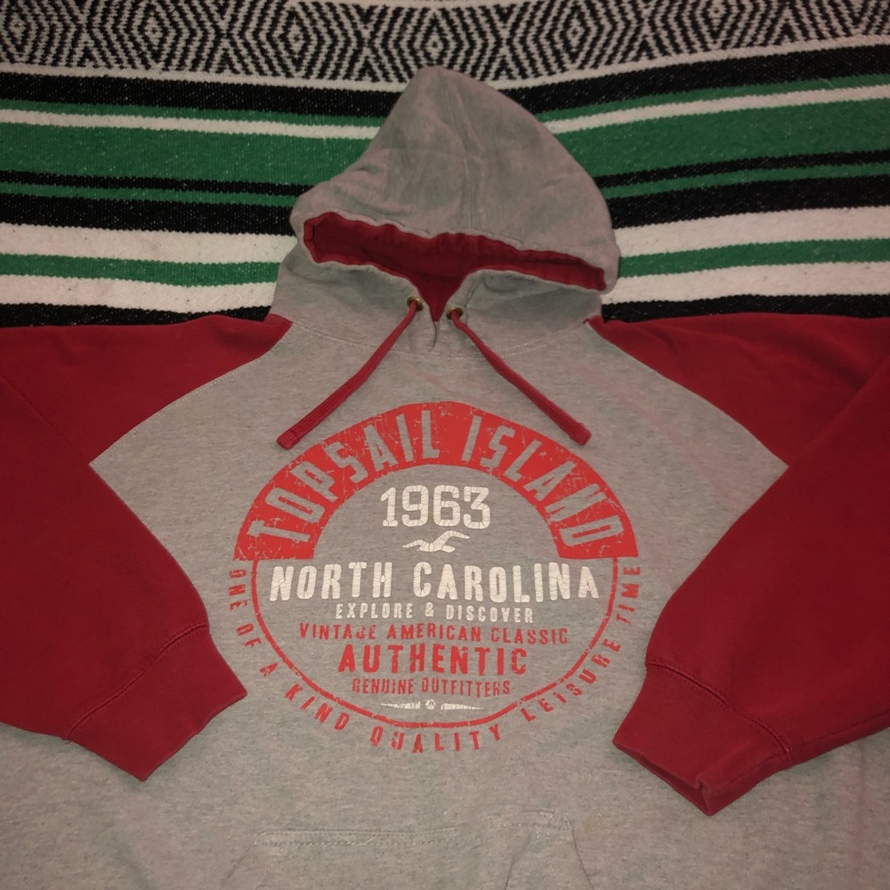 Topsail Island NC, Hooded Sweatshirt, Red & Grey